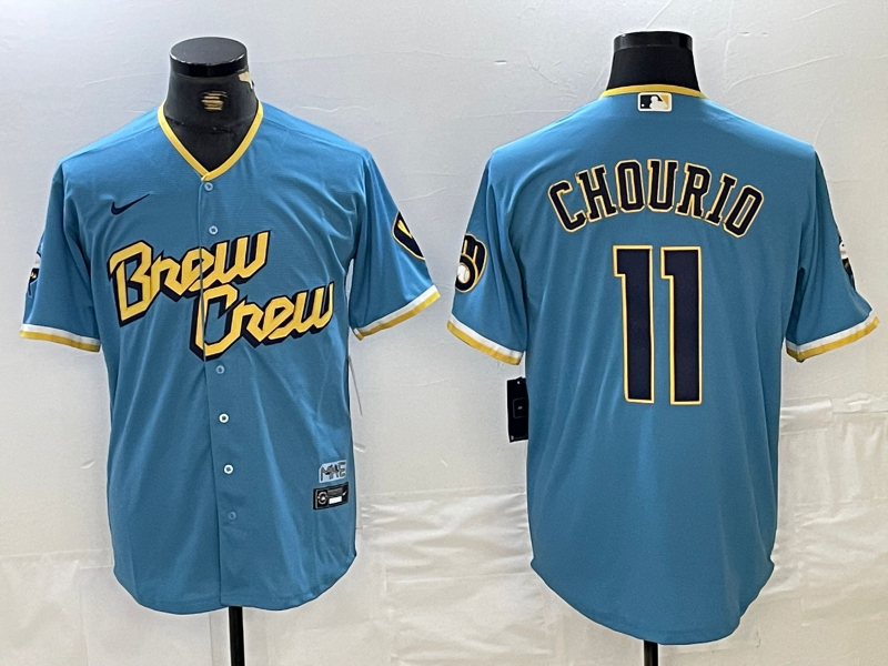 Men's Milwaukee Brewers Jackson Chourio #11 Powder Blue City Connect Jersey
